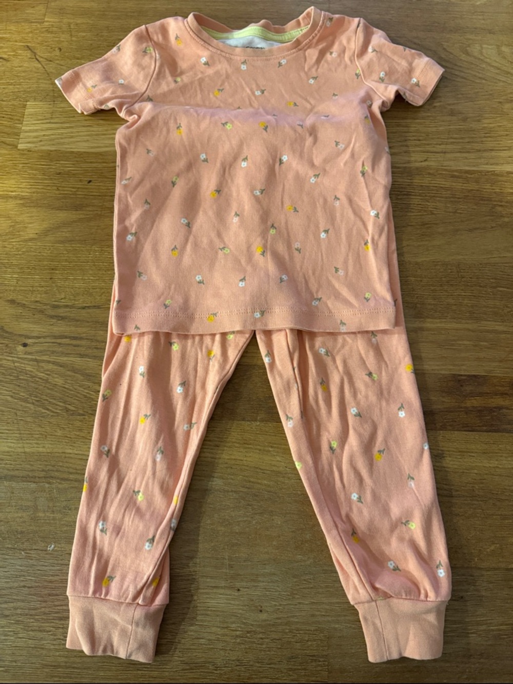 George Peach Floral Dot Kids Pajama Set - Peach with Yellow & White Accents